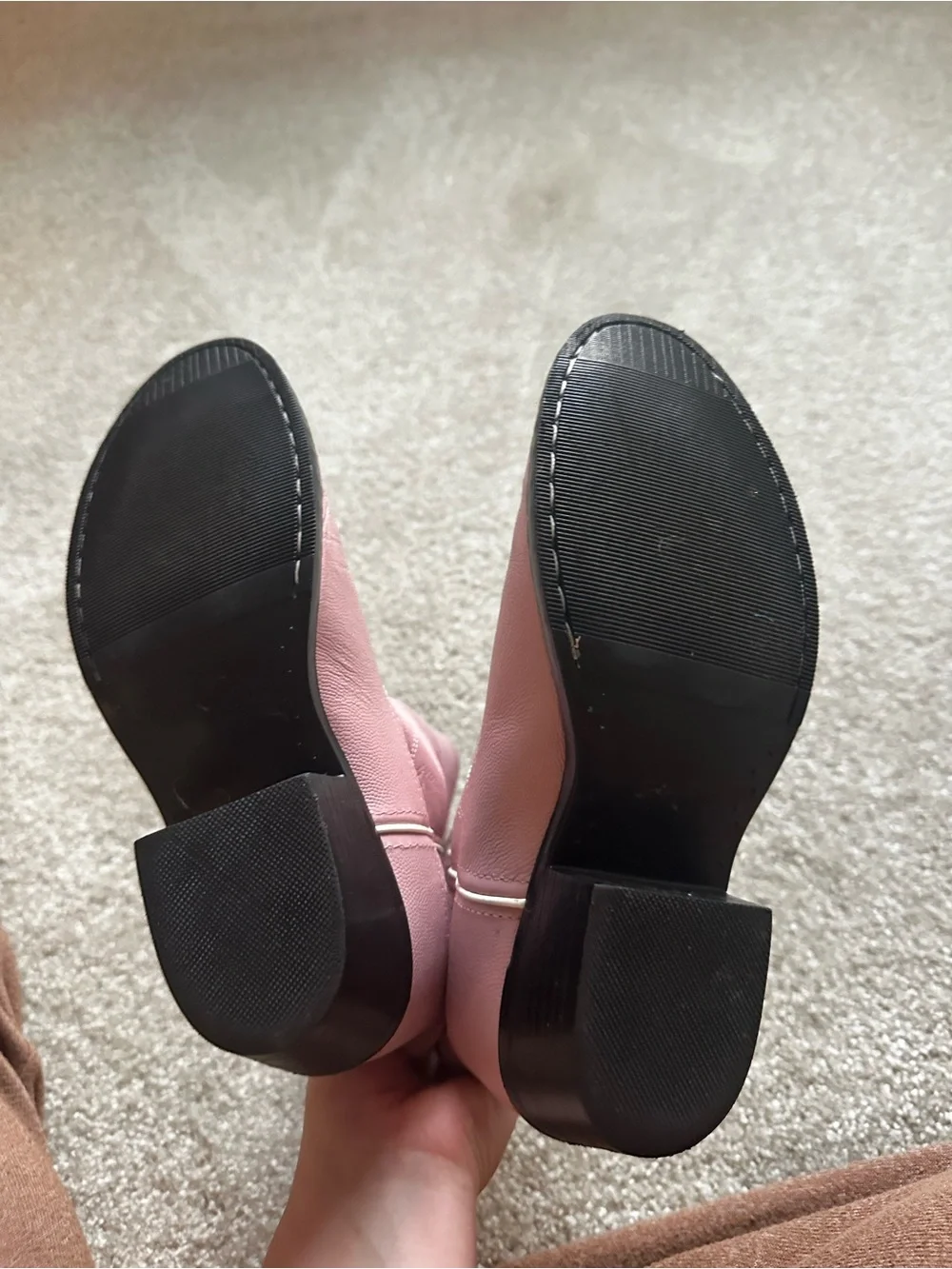 Western-Style Mid-Calf Heeled Boots in Dusty Pink